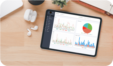 A tablet place on the table clos to Airpods.