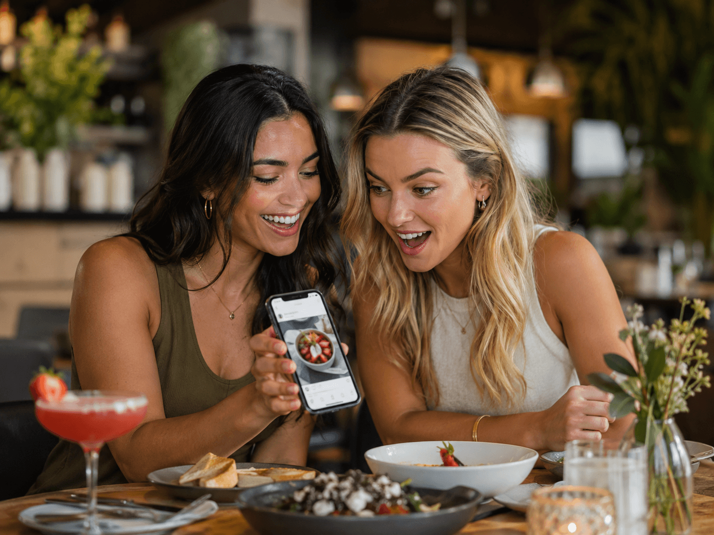 Girls seeing an instagram restaurant trend, Orders.co