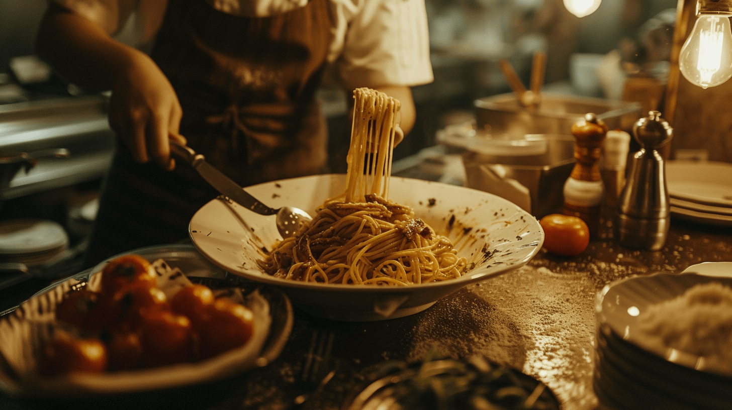 A chef is making an Italian pasta.