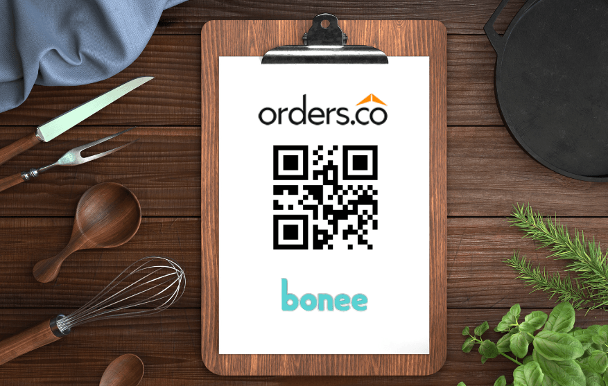 QR code with Orders.co logo and Bonee.