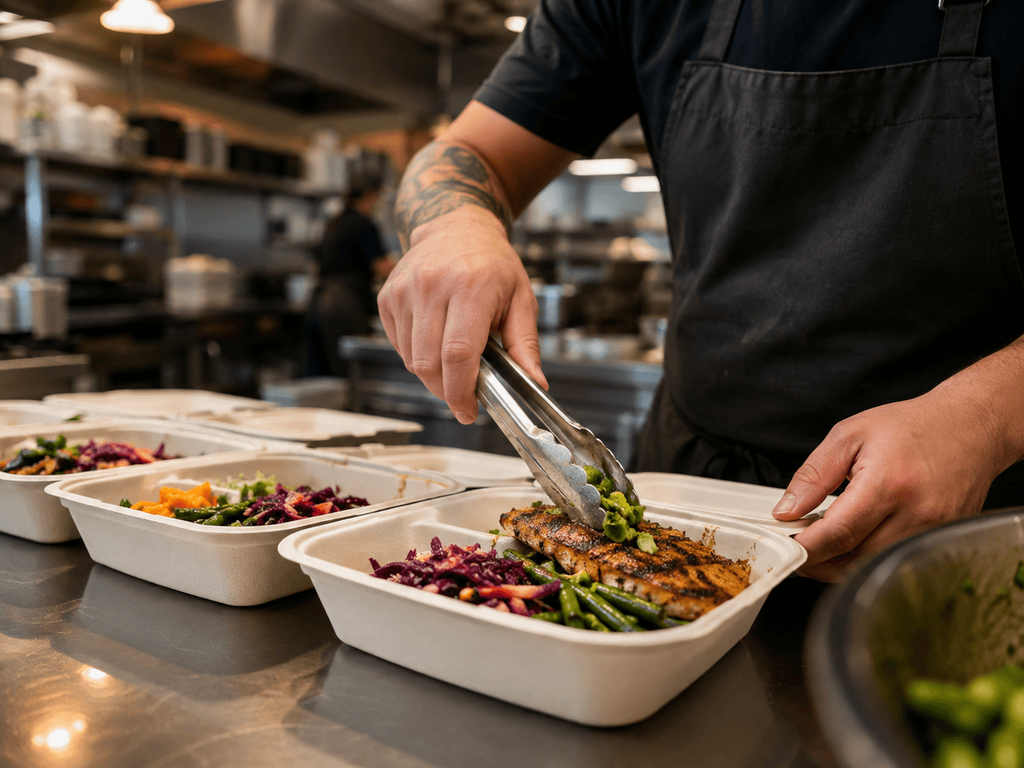 Restaurant Staff Packing a Takeout Meal