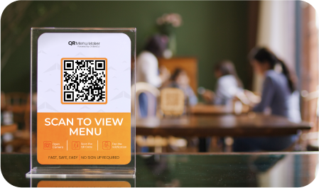 A QR code is placed on the restaurant table.