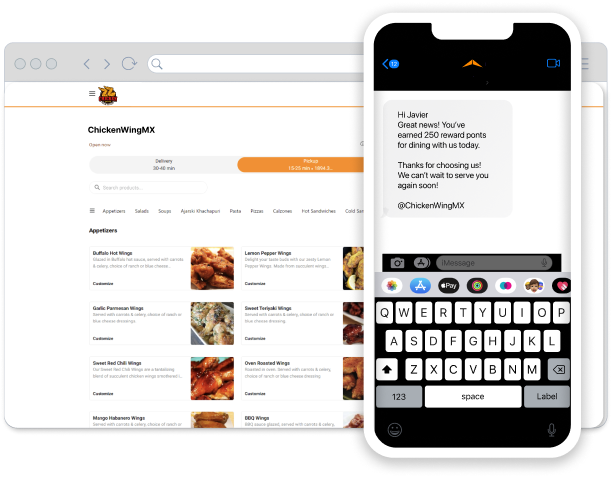 A mobile and the website interface mockups.