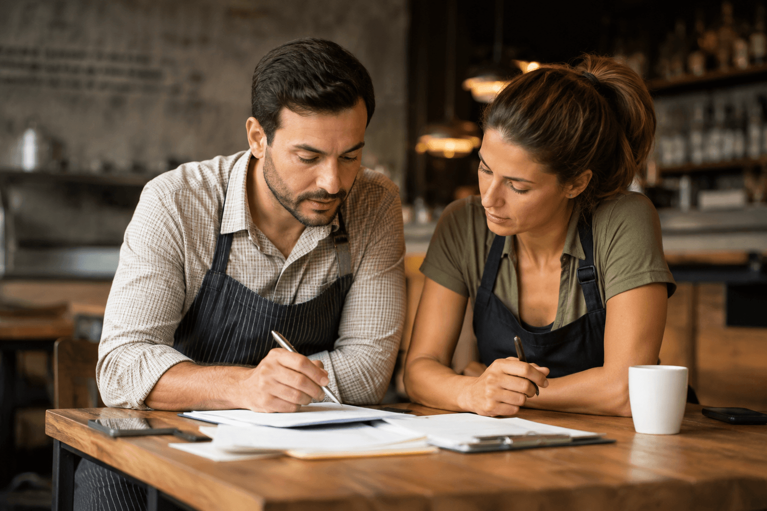 restaurant-owners-working-on-business-plan