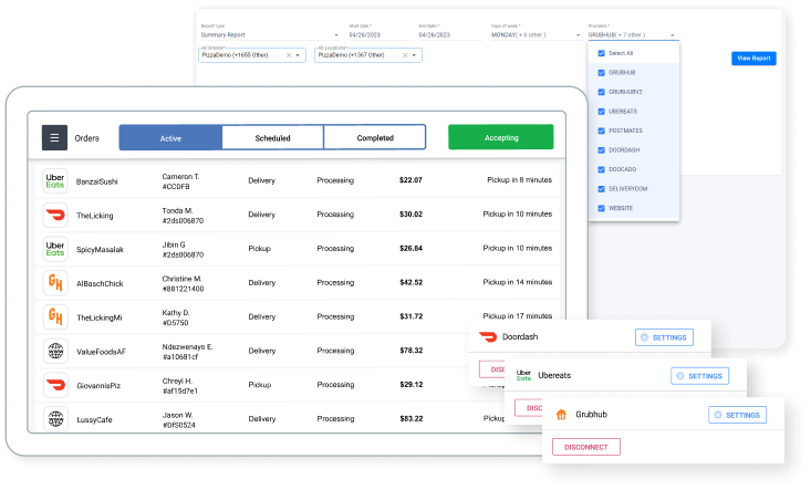 A mockup of tablet with a list of third-party delivery apps.